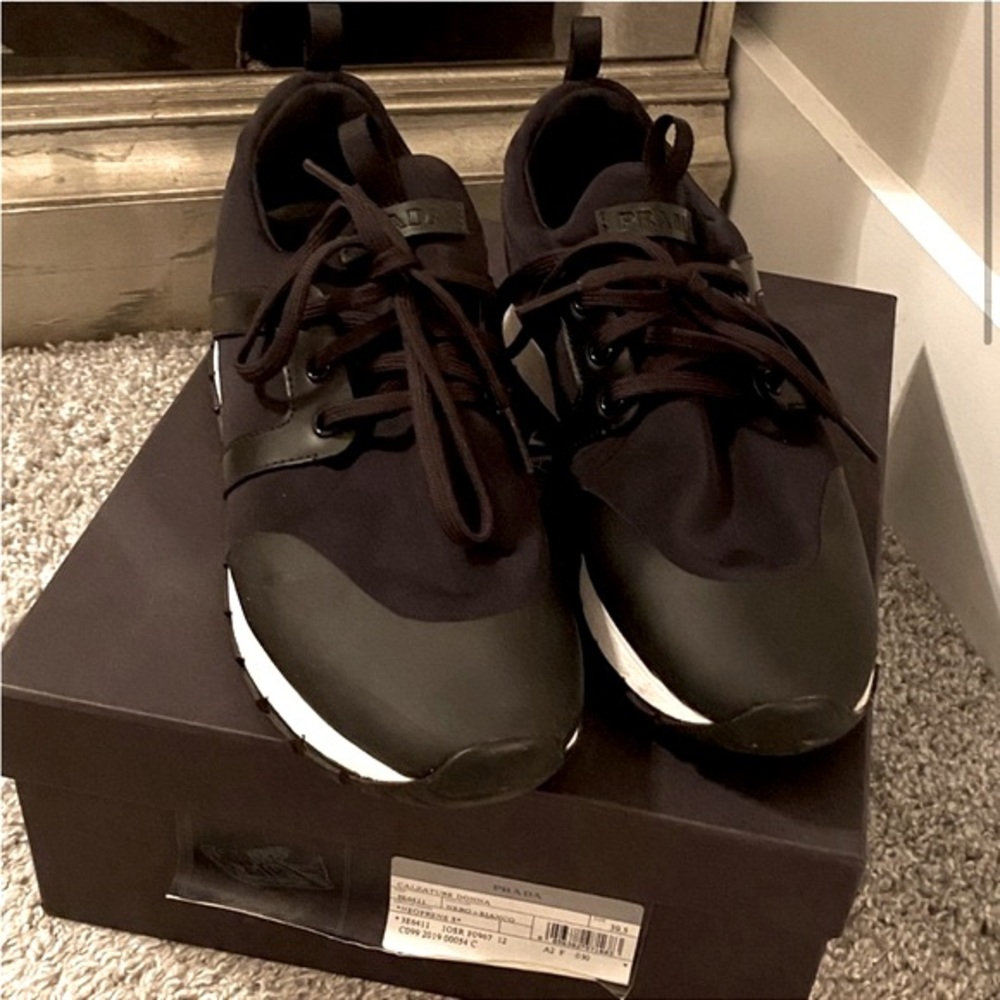 PRADA Logo Leather Sneakers